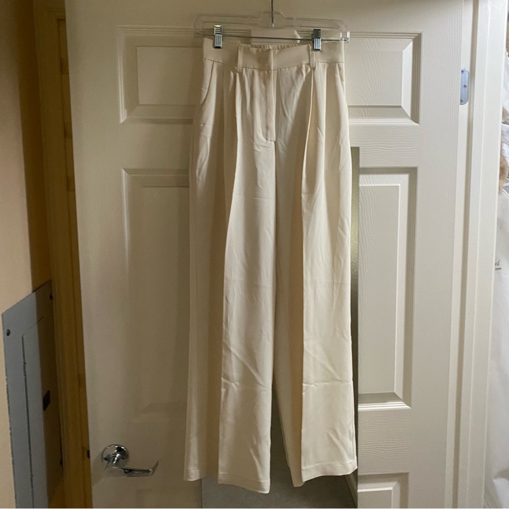 Cream Wide-Leg High-Waist Trousers